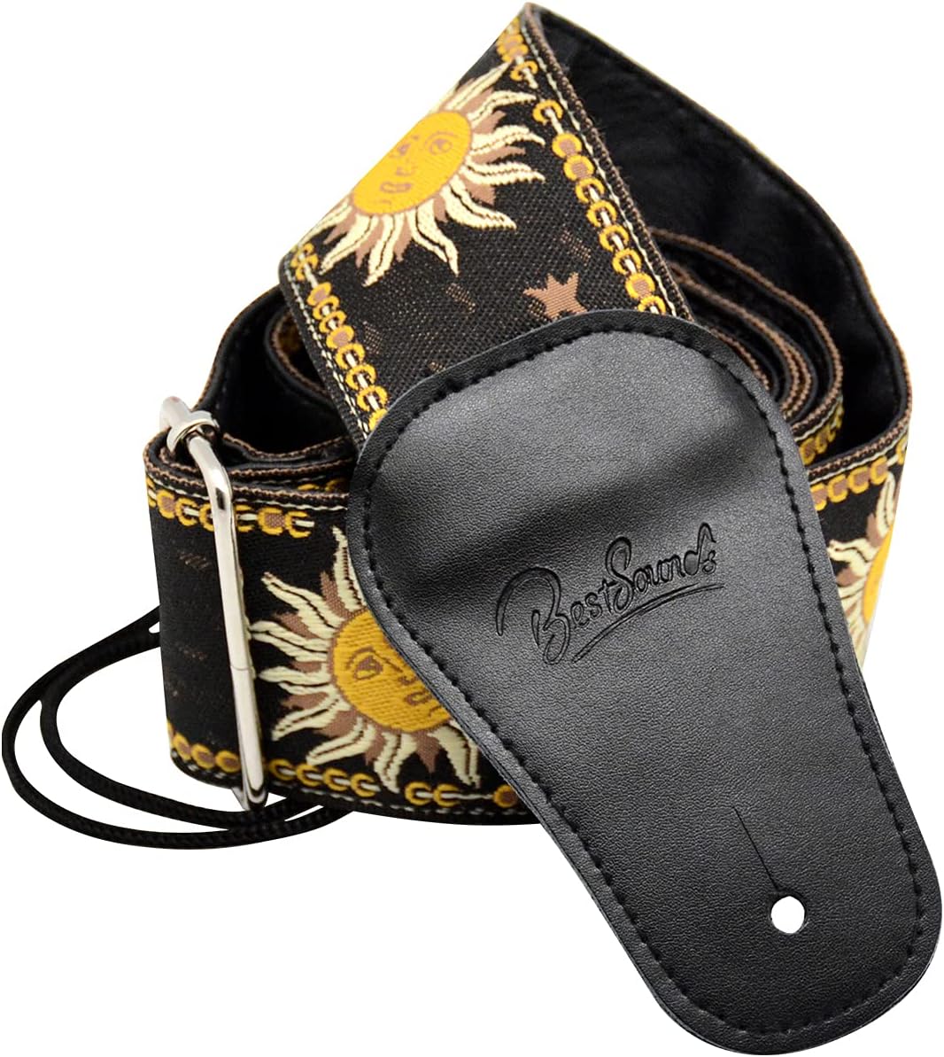 Premium Sun Jacquard Guitar Strap - Genuine Leather Ends
