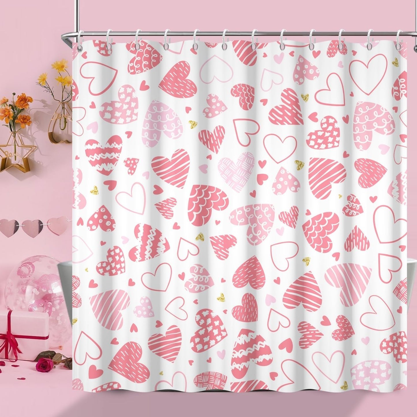 Romantic Heart-Shaped Shower Curtain Set - Love in Every Detail