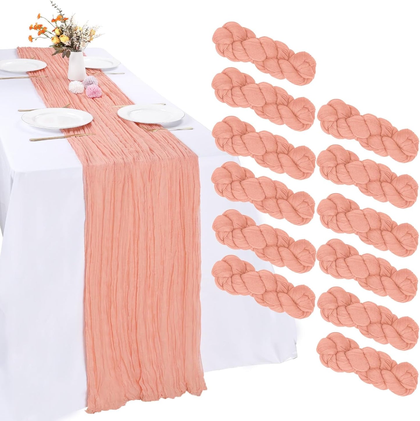 Peach Cheesecloth Table Runner 12 Pack for Elegant Decor