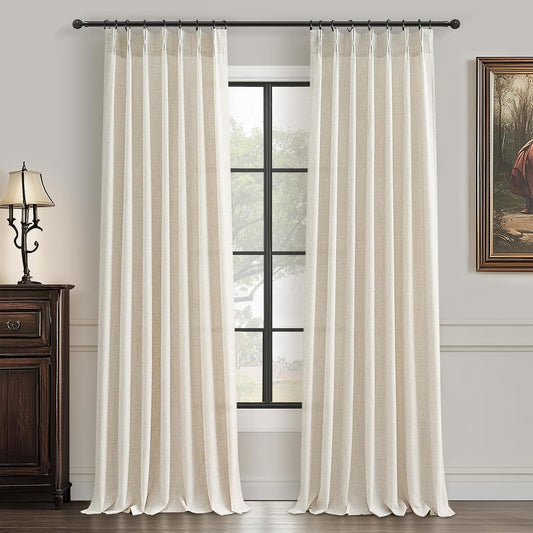 Cream Beige Pleated 92 Inch Boho Curtains for Bedroom Decor