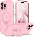 iPhone 15 Pro Max Case with 360 Spin Magnetic Stand - Peach Pink