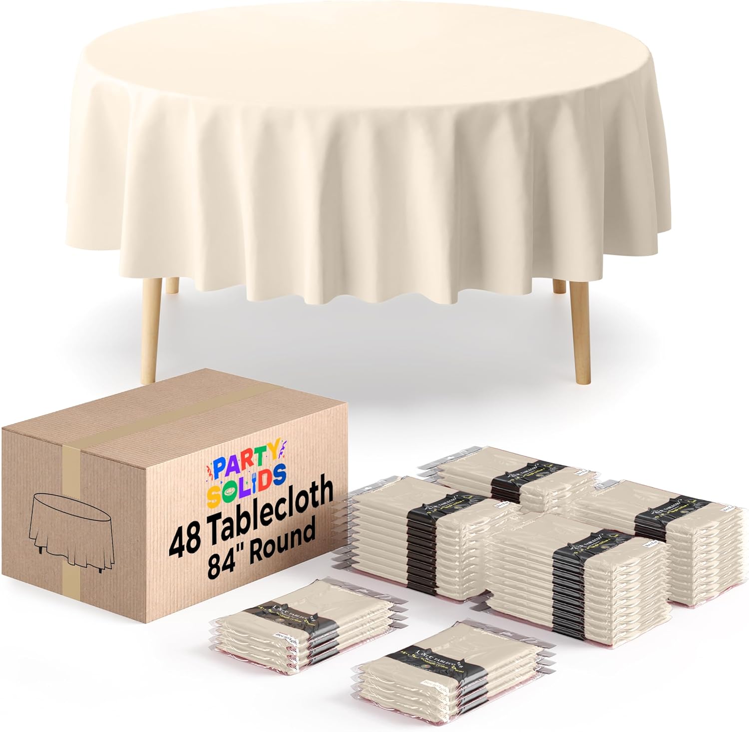 Ivory Round Tablecloths Disposable 48 Pack for All Occasions
