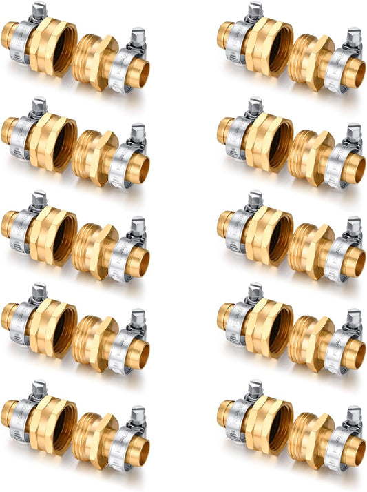 Garden Solid Brass Hose Repair Connector Set for 5/8in Hoses