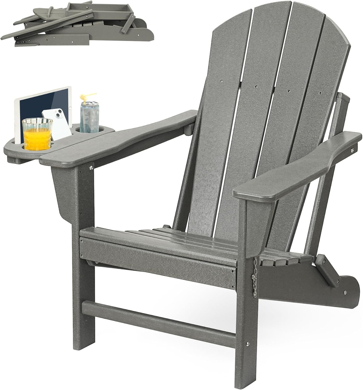 FOOWIN Folding Adirondack Chair with Cup Holder for Outdoors