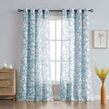 Blue Semi-Sheer Leaf Curtains 95in Panels - Light Filtering Style
