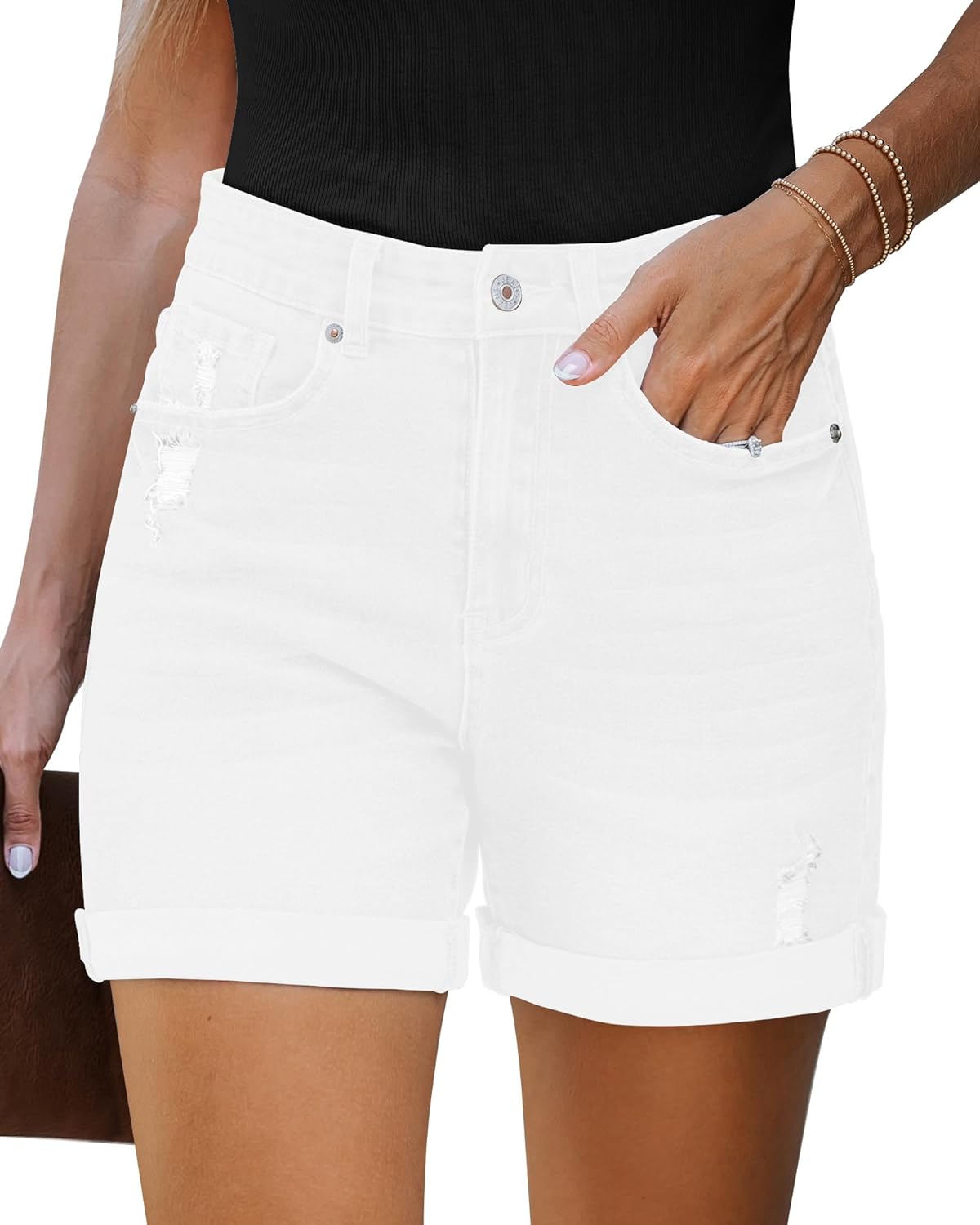 High Waisted Ripped Denim Shorts for Women - Trendy Style