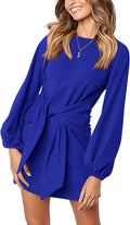 PRETTYGARDEN Womens Fall Lantern Sleeve Short Dress - Flattering Tie