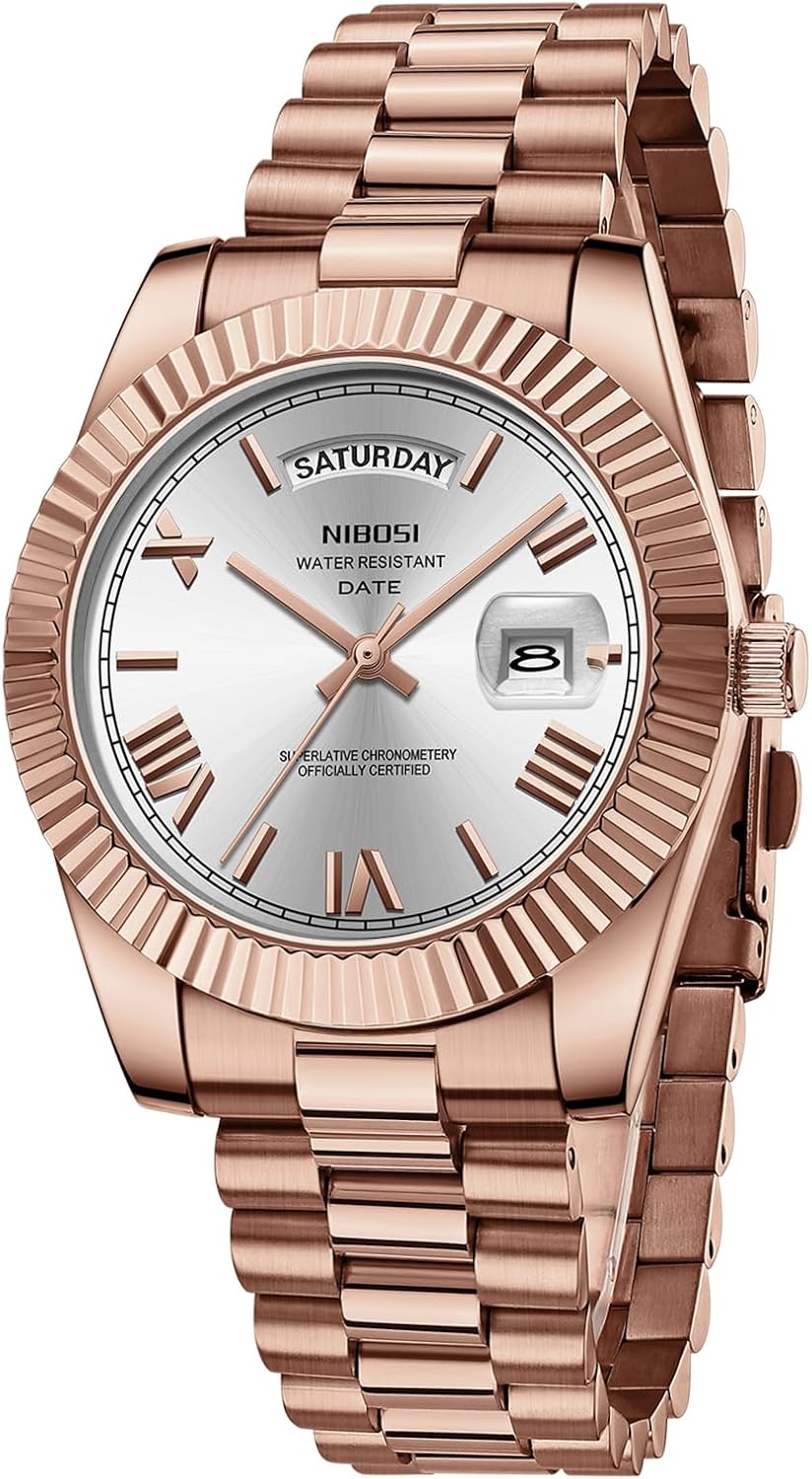 NIBOSI Men's Analog Quartz Watch: Classic Rose Gold Design