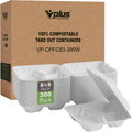 Compostable 3-Compartment Clamshell Take Out Container 8in x 8in - Eco