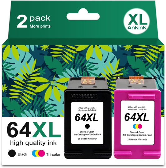 64XL Ink Cartridges Replacement for HP Printers - 2-Pack