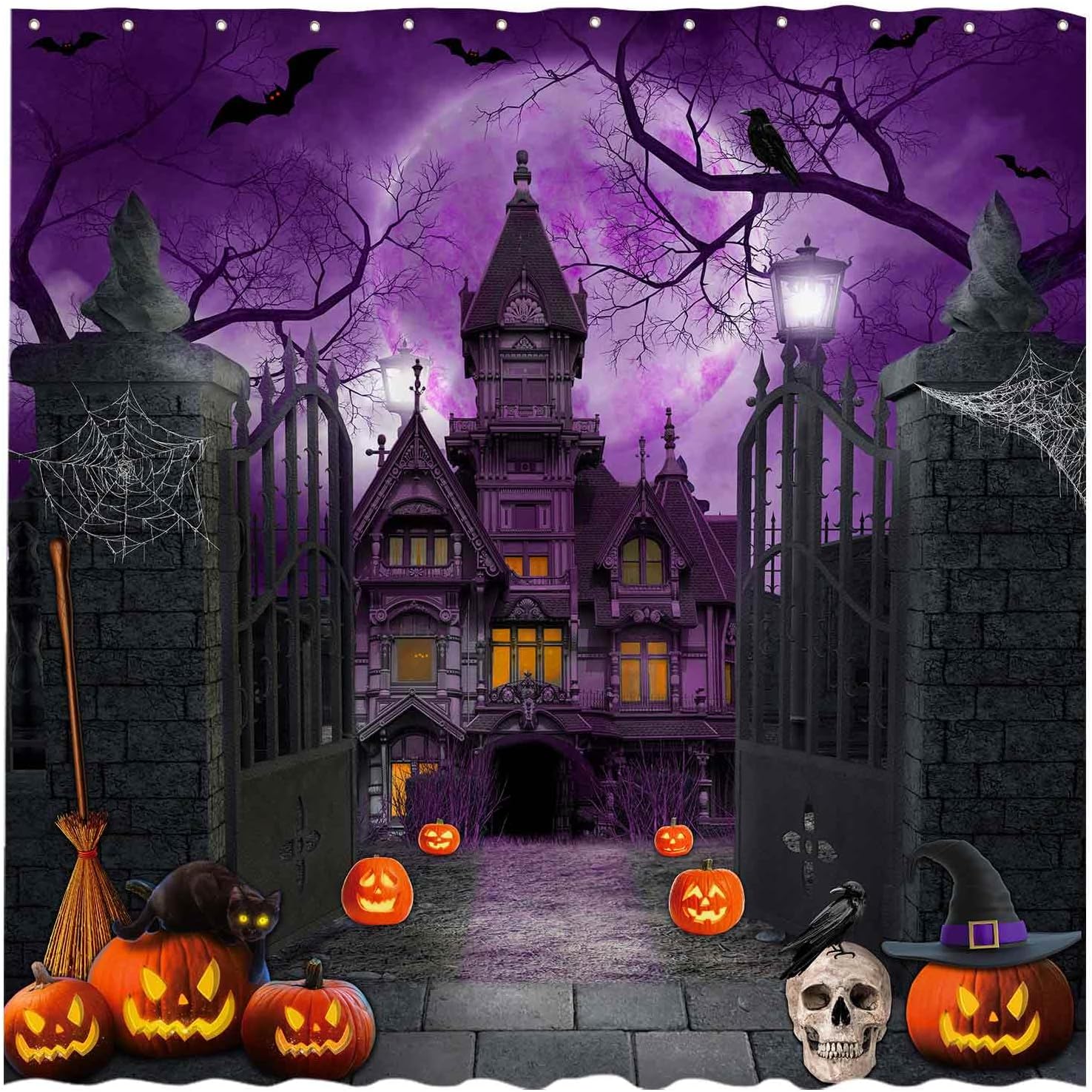 Scary Night Purple Halloween Shower Curtain by Allenjoy