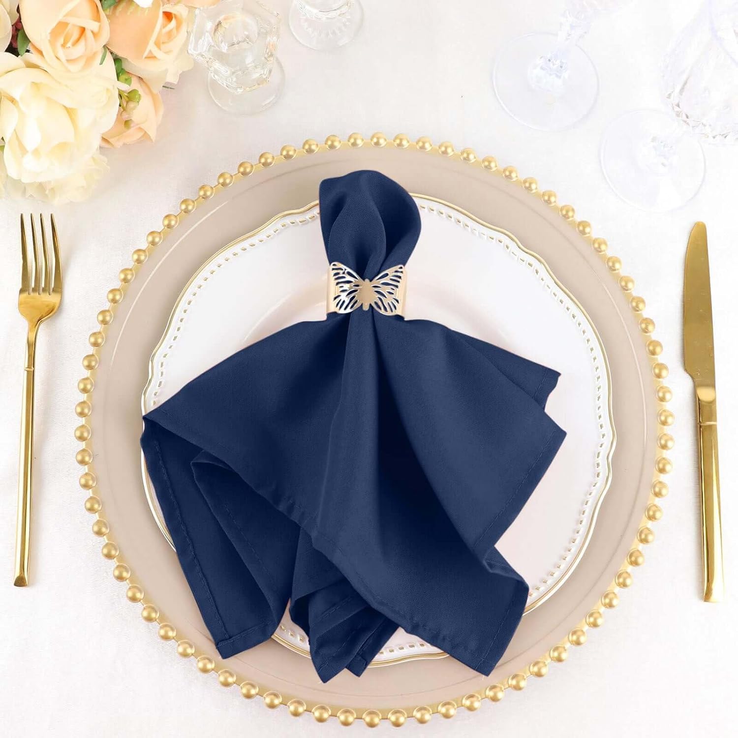 Navy Blue Seamless Dinner Napkins Set of 100 for Events
