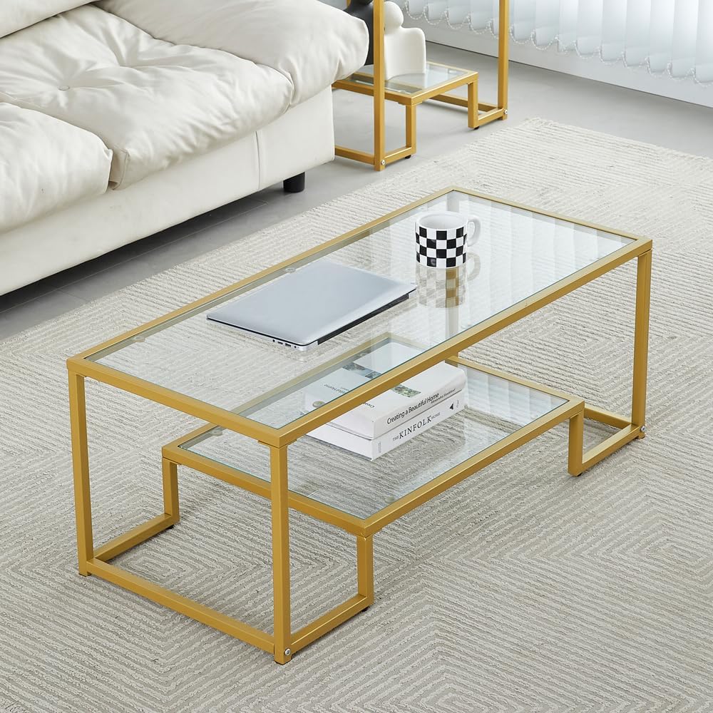 Stylish Two-Tiered Glass Coffee Table