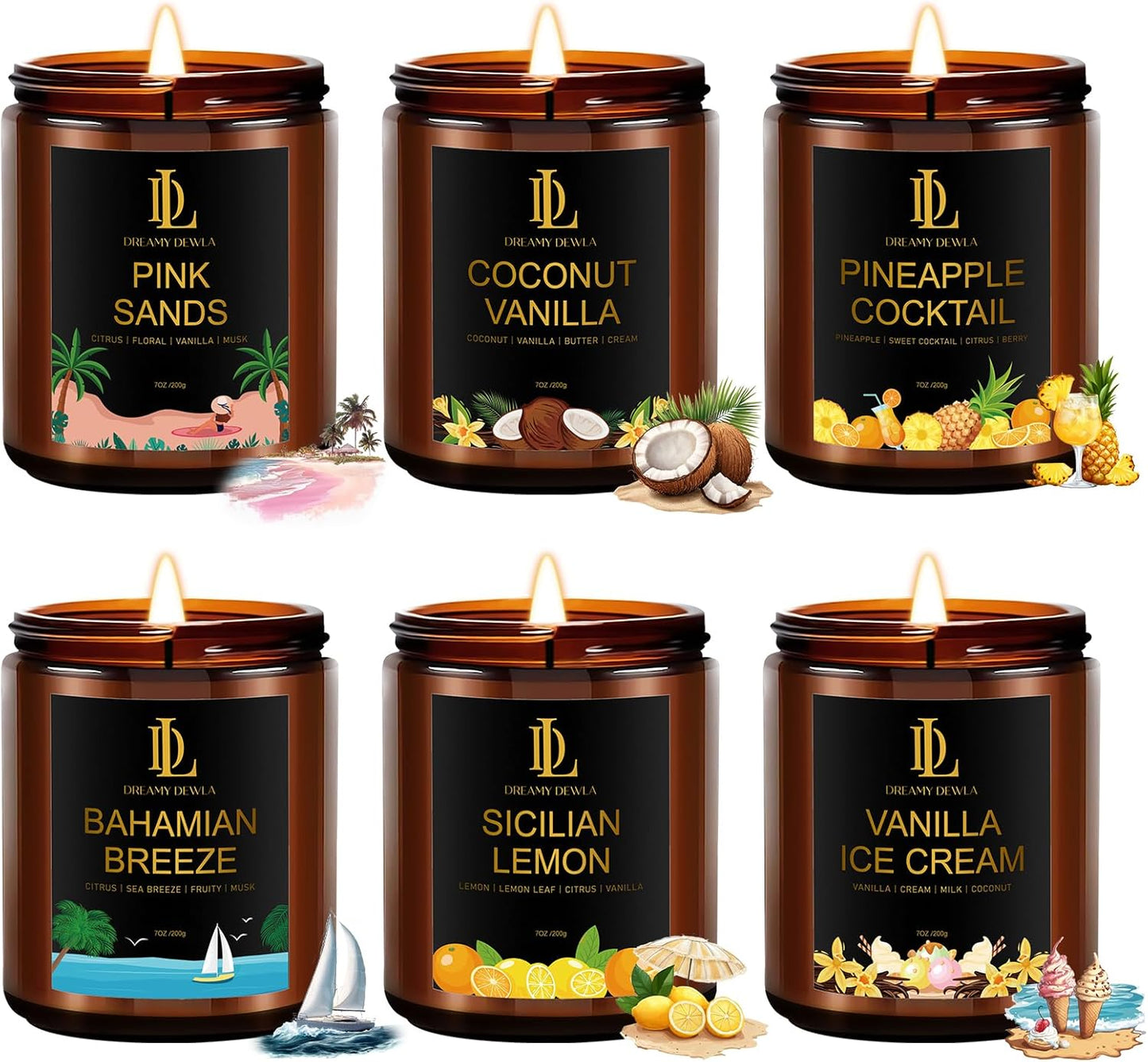 6 Pack Scented Candles Set for Home - Long Lasting Aromas