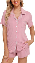 Womens Short Sleeve Pajamas Set - Button Down Shorts Sleepwear