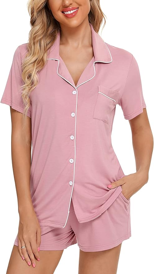 Samring Womens Pajamas Set Short Sleeve Sleepwear for Comfort