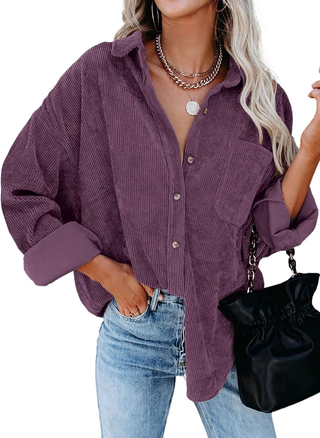Dokotoo Womens Corduroy Button Down Shirt for Casual Style