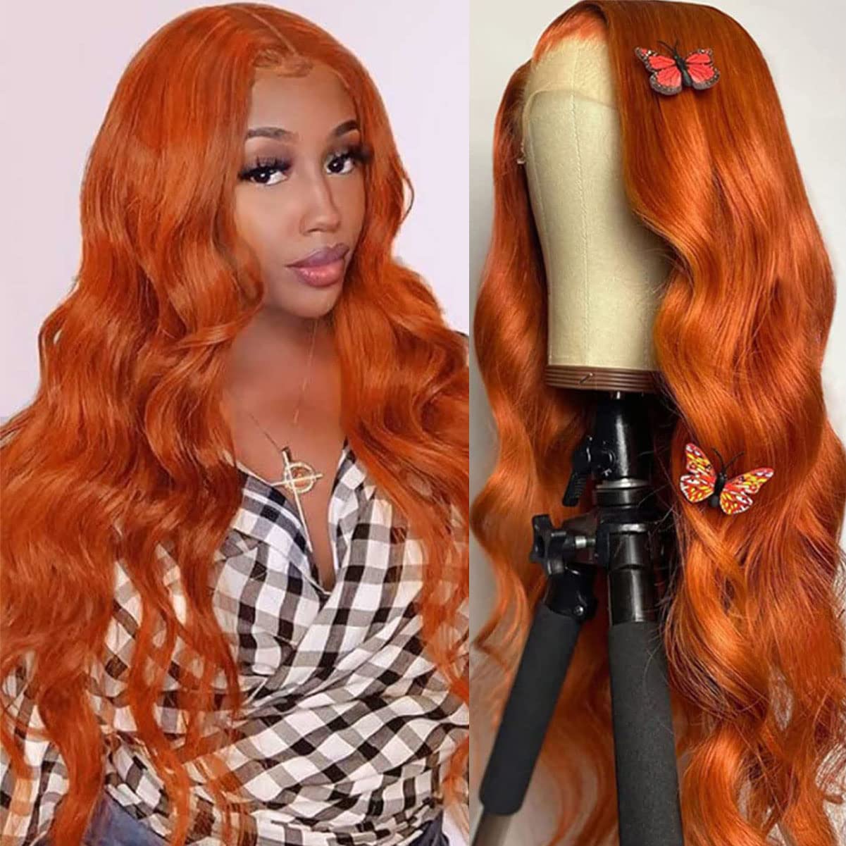 30 Inch Ginger Orange Body Wave Lace Front Wigs for Women