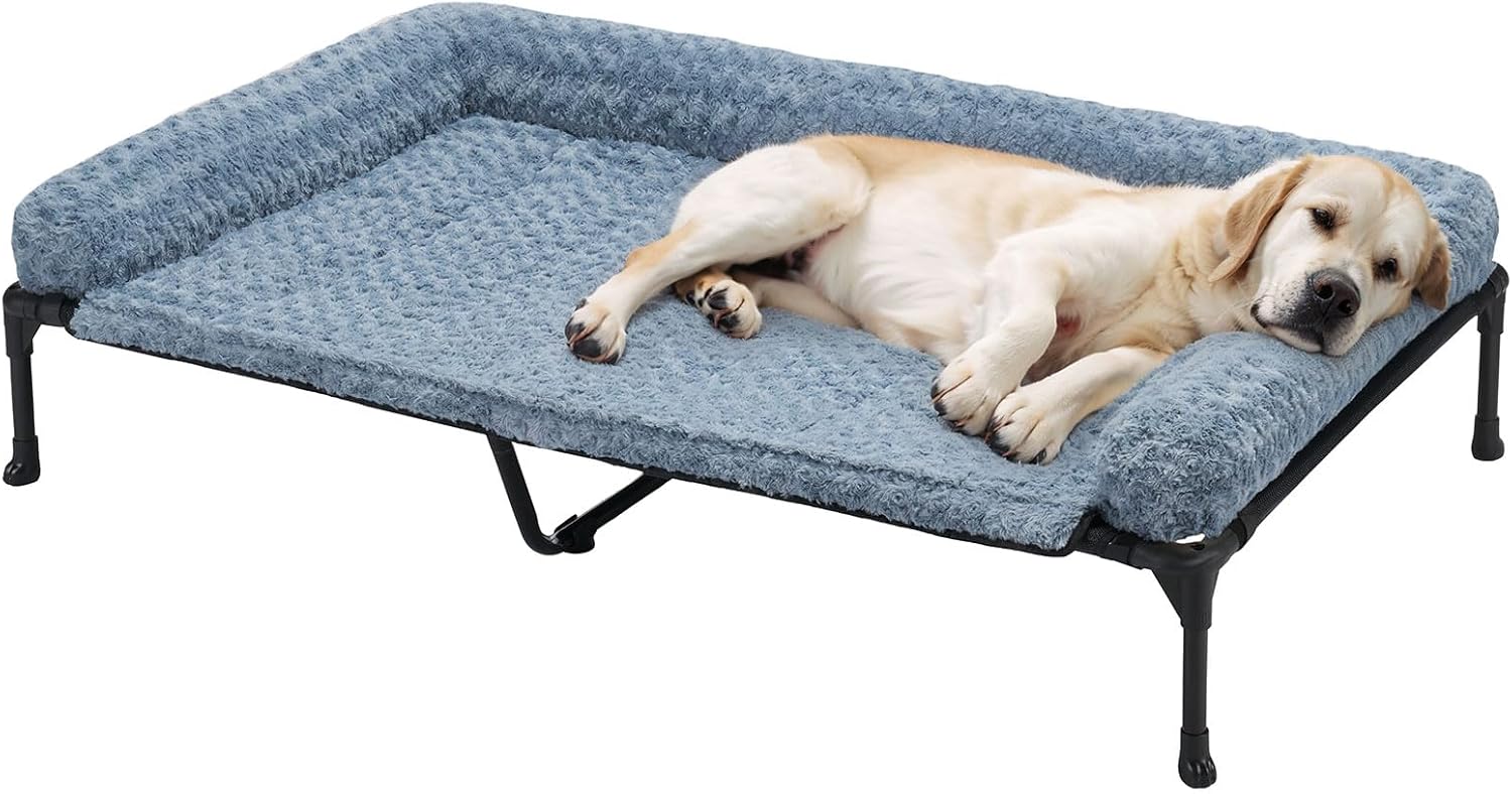 Cooling Elevated Dog Bed with Plush Bolster Cushion for Comfort
