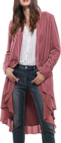 Womens Ruffled Asymmetric Velvet Blazer Coat - Long Casual Jacket