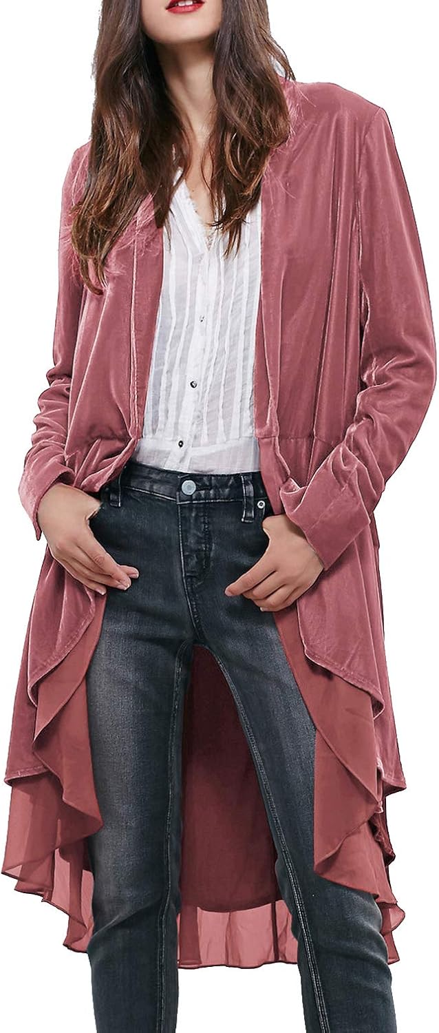 Ruffled Asymmetric Long Velvet Blazers Coat for Women