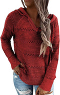BLENCOT Women Color Block Hooded Crochet Striped Sweaters Women's