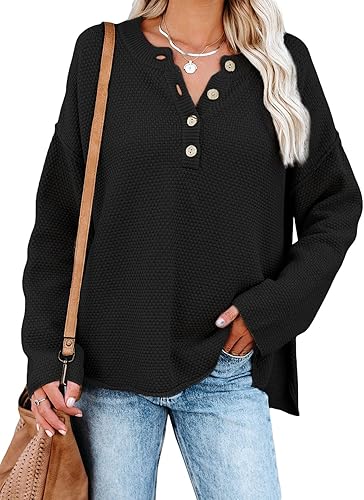 SHEWIN Women's Waffle Knit V Neck Sweater for Casual Style