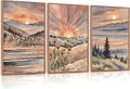 Boho Sun Canvas Wall Art Set - Sunrise and Sunset Mountain Prints