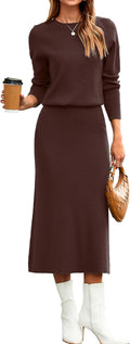 Glamaker Womens 2 Piece Skirt Set - Casual Knit Midi Dress for Fall