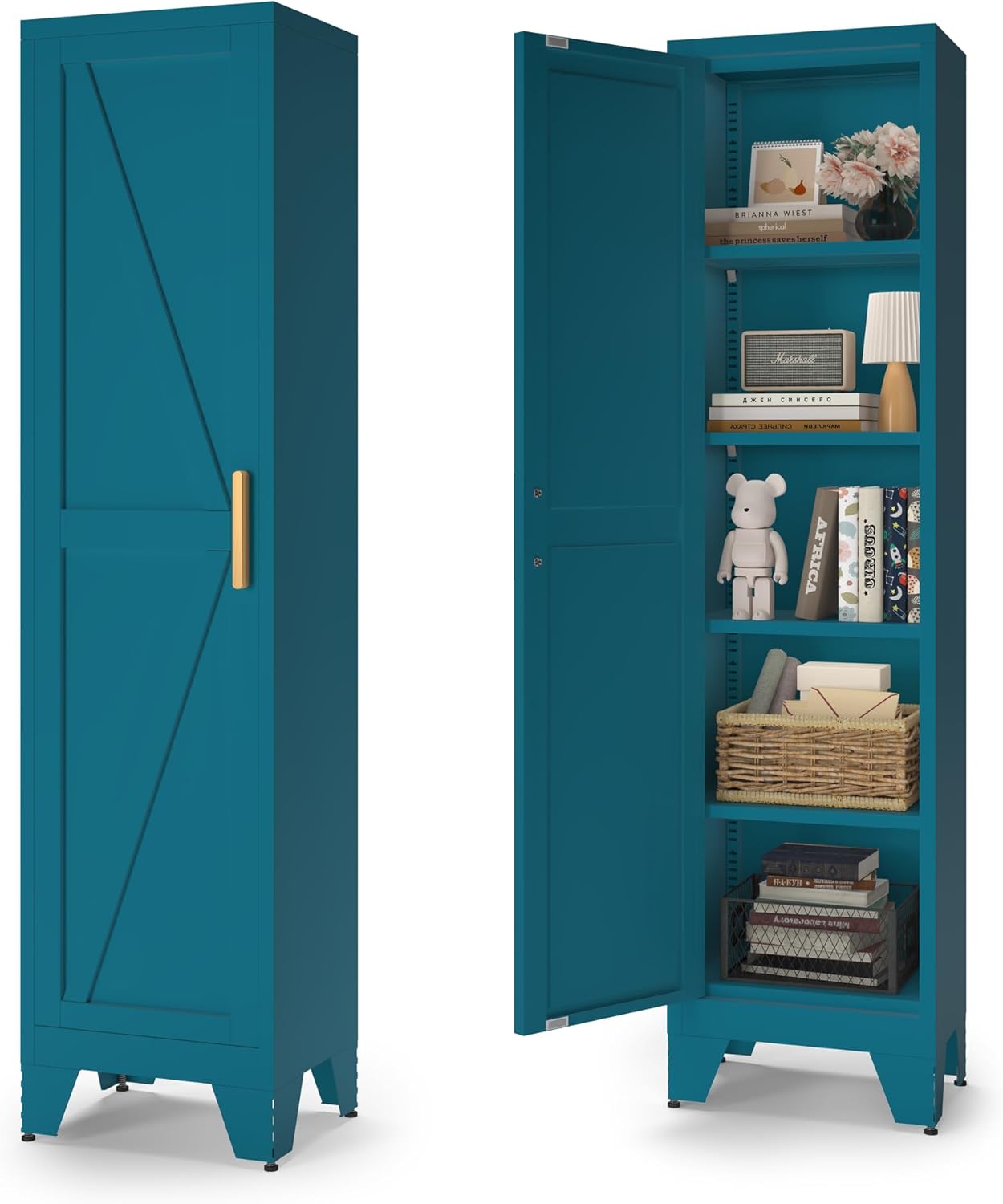 COFaR Tall Bathroom Cabinet with Adjustable Shelves and Barn Door