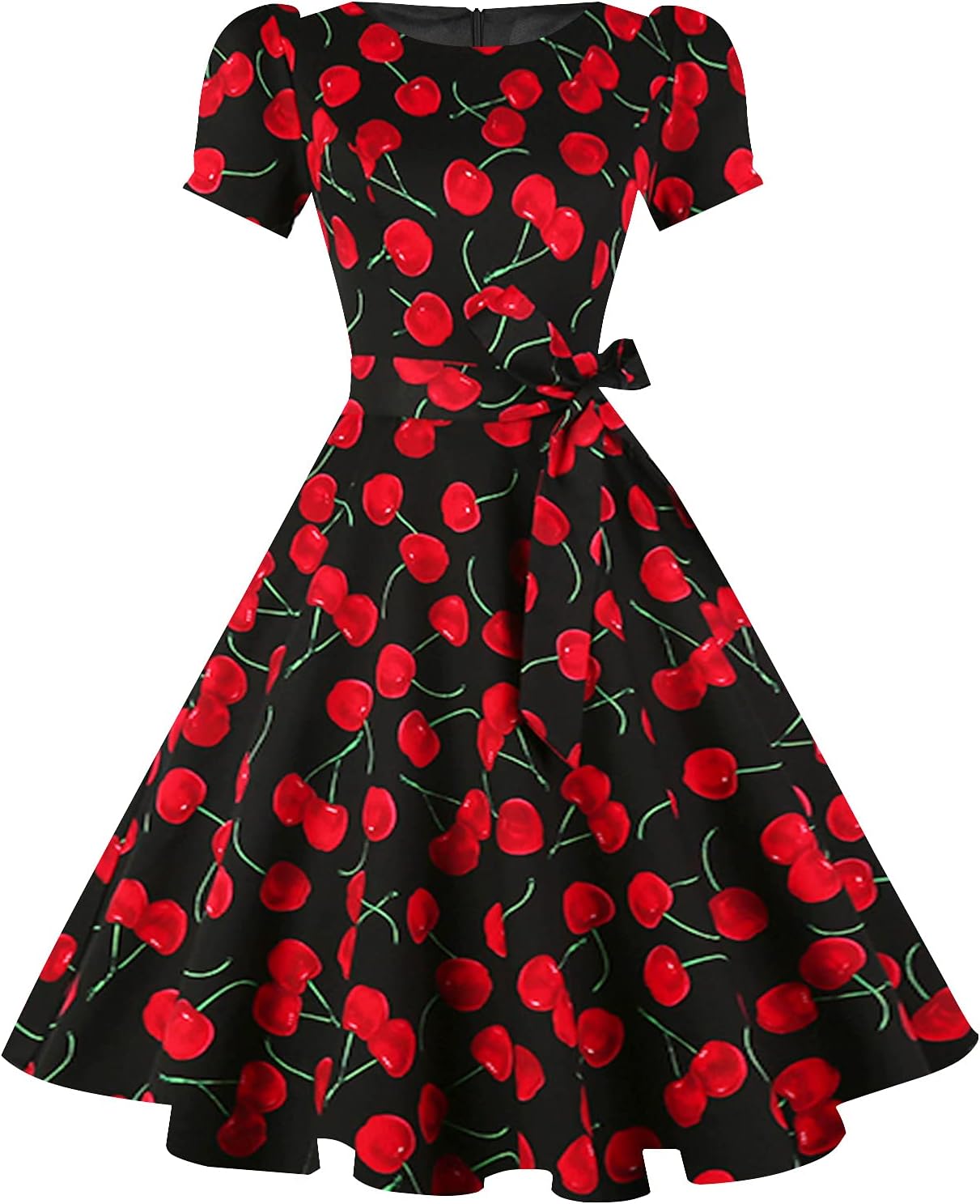Vintage 1950s Cocktail Party Dress with Puff Sleeves for Women