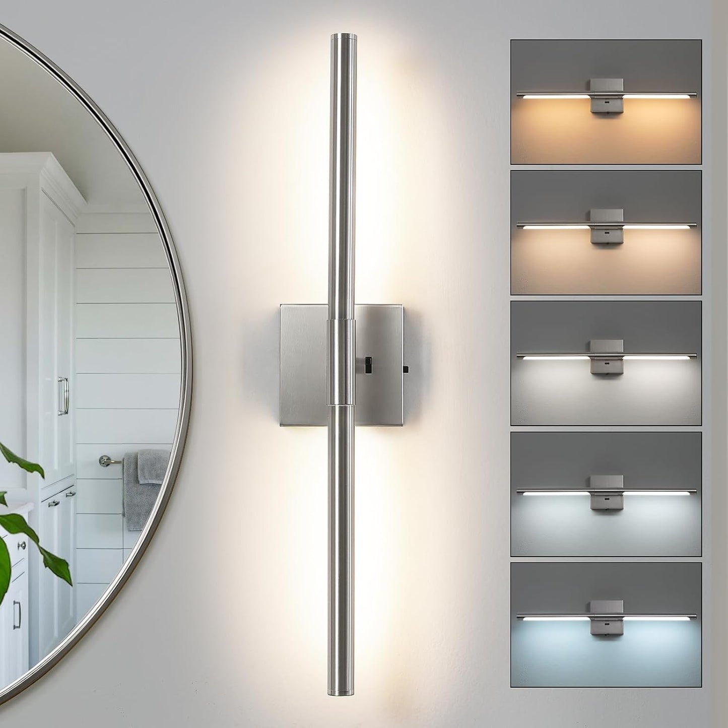 Brushed Nickel Vanity Light Fixtures with Adjustable Color Temp