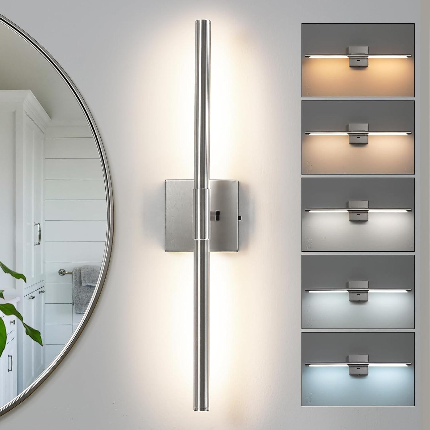 Brushed Nickel Vanity Light Fixtures with Adjustable Color Temp