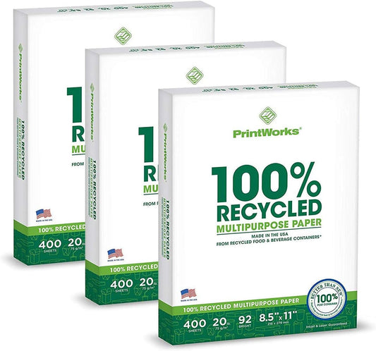 PrintWorks 100% Recycled Paper - 1200 Sheets, 20lb, 92 Bright