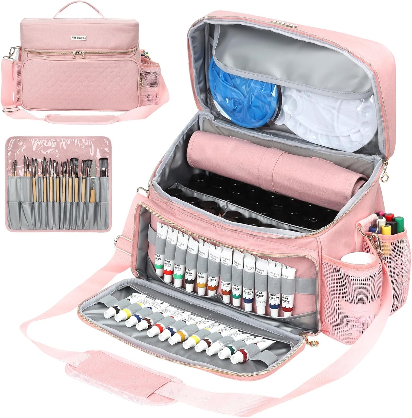 Acrylic Paint Organizer Bag with Brush Holder for Artists