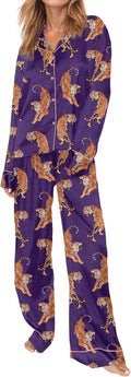 SHESHOW Satin Pajamas Set for Women - Luxurious Animal Print PJs