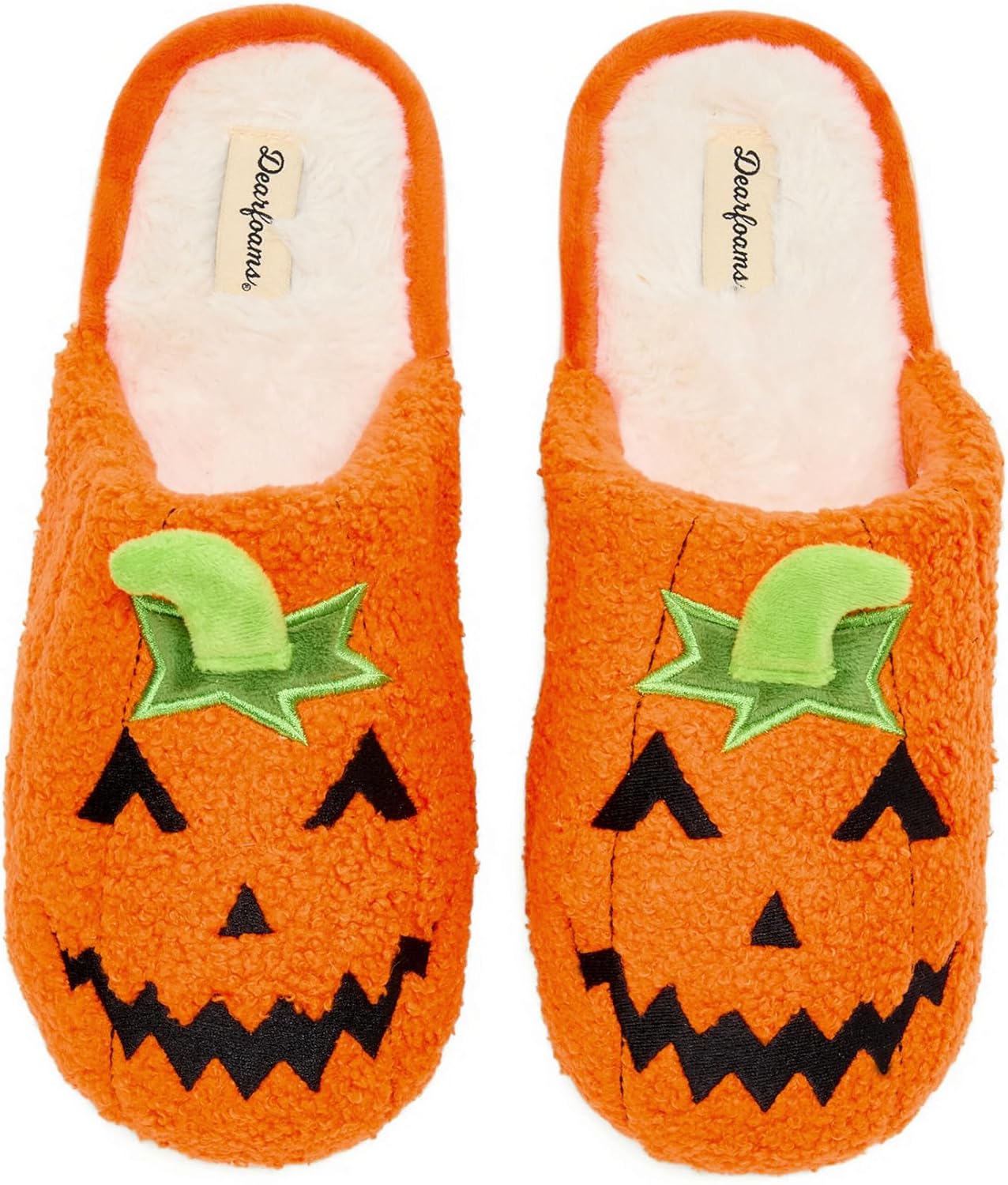 Dearfoams Unisex-Adult Spooky Fuzzy Pumpkin Slippers for Halloween