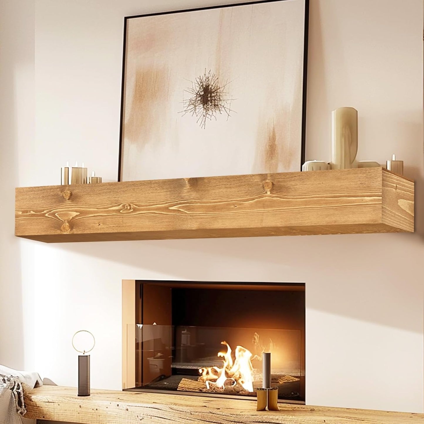 Handmade 60in Rustic Wood Fireplace Mantel with Invisible Brackets