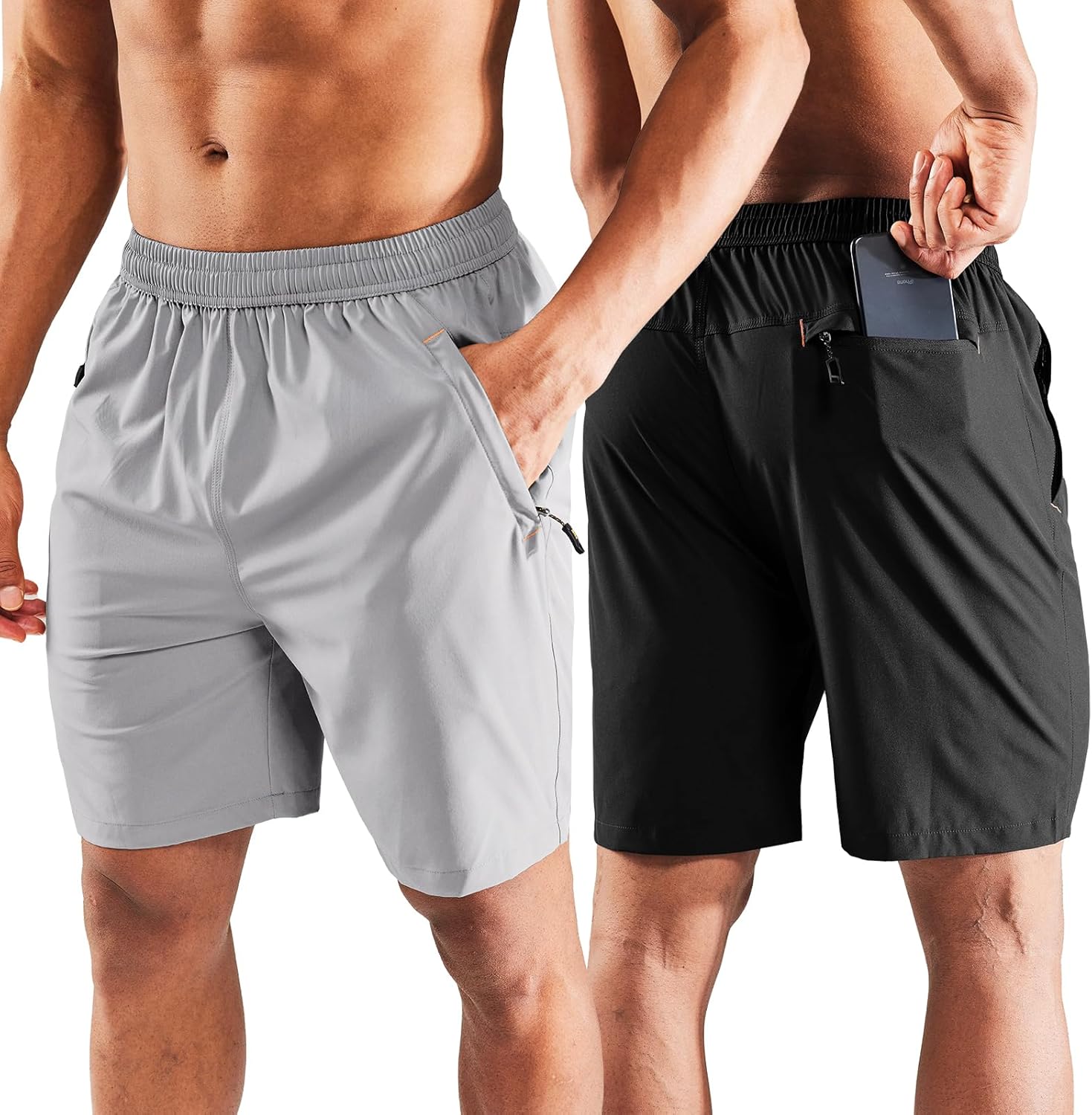 MIER Men's Quick Dry Running Shorts with Zipper Pocket Design