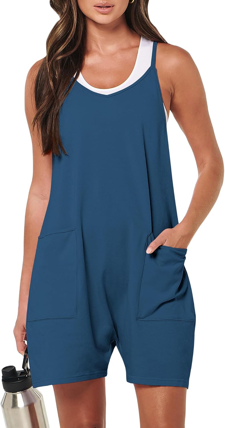 Womens Summer Casual Loose Sleeveless Rompers for Beach Fun