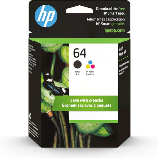 HP 64 Black & Tri-Color Ink Cartridges Combo Pack for Quality Prints