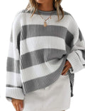 Women's Oversized Striped Color Block Knit Sweater - Cozy Fall