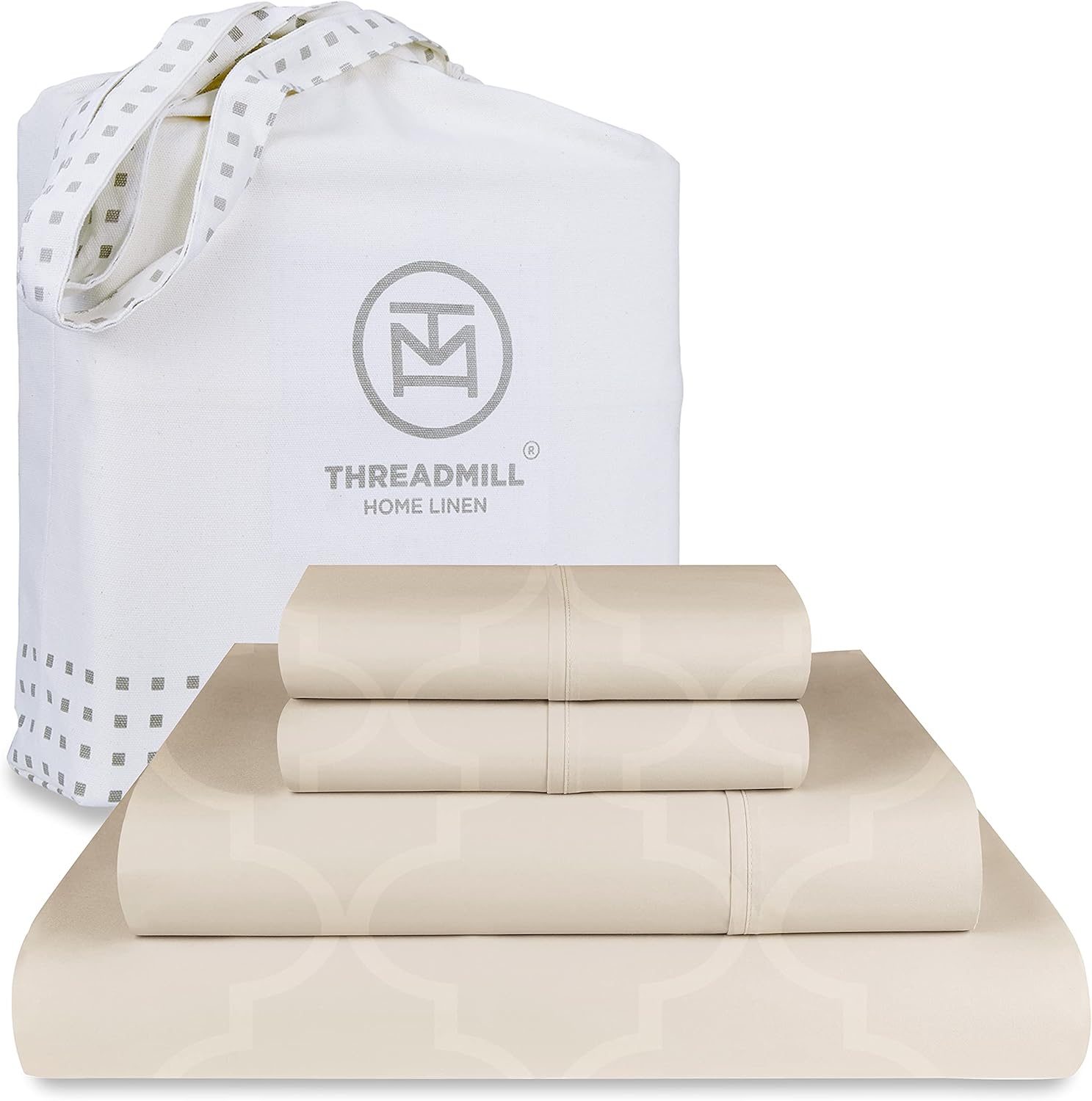 300 Thread Count Jacquard Light Beige Queen Sheets Set