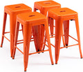 24 in Backless Orange Metal Barstools - Stackable Counter Stools
