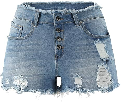 THUNDER STAR Ripped Jean Shorts for Women with Frayed Hem Style