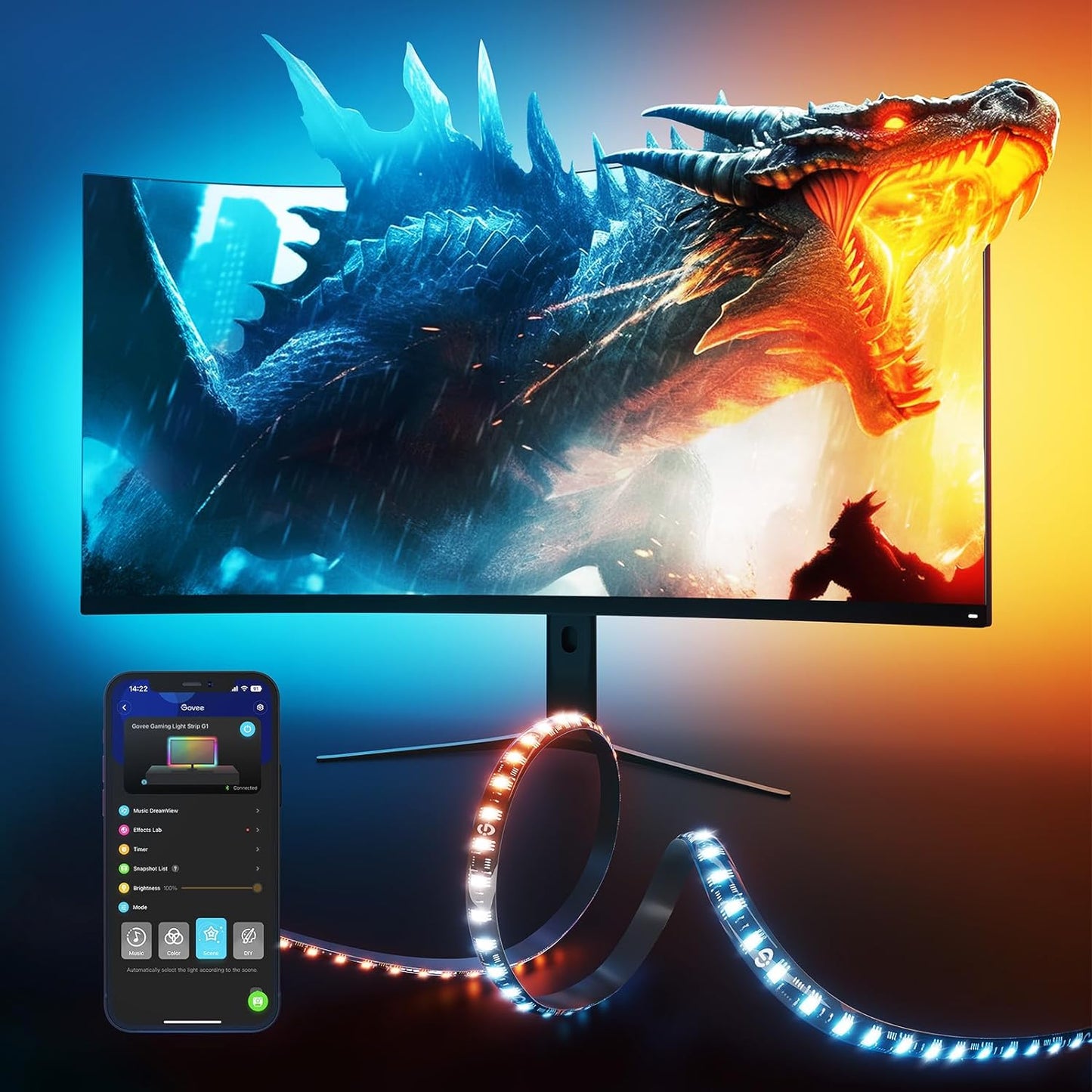 Govee RGBIC Gaming Light: Color Match, Curved Monitor Adaptable