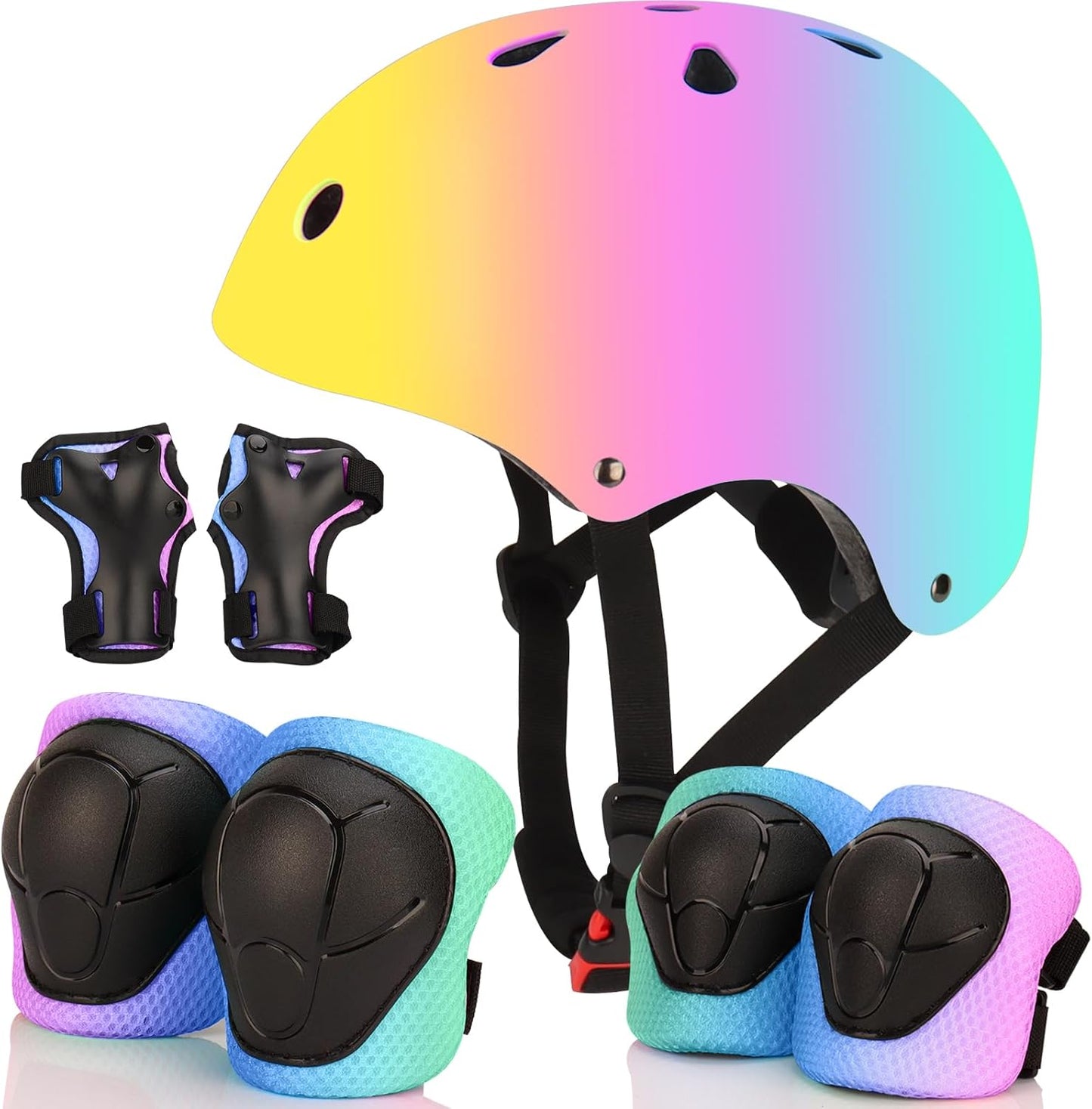 Color Gradient Adjustable Bike Helmet with Protective Gear Set