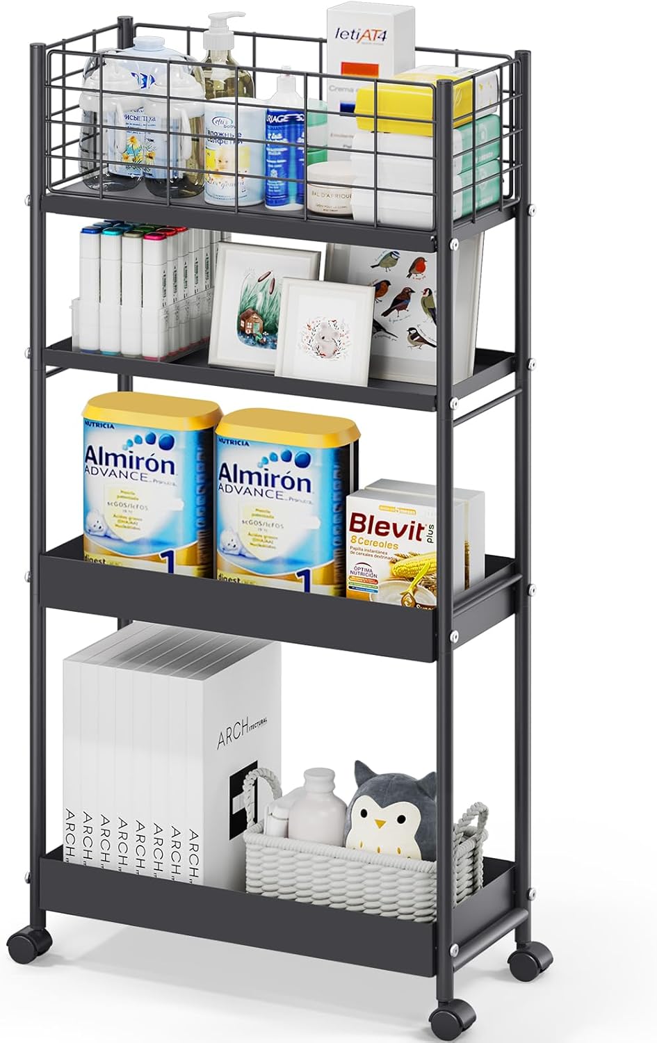 KINGRACK Slim Storage Cart: 4-Tier Rolling Utility Trolley
