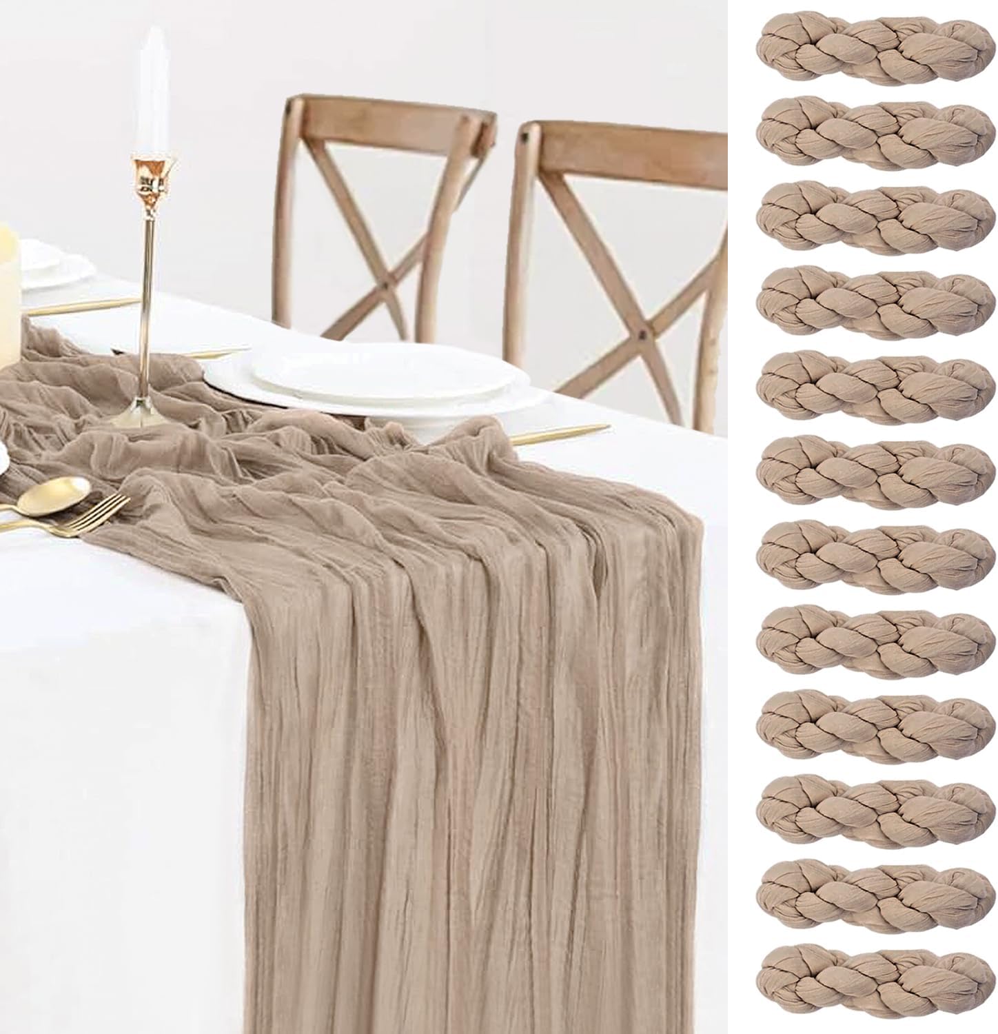 12 Pack Nude Cheesecloth Table Runner for Elegant Decor