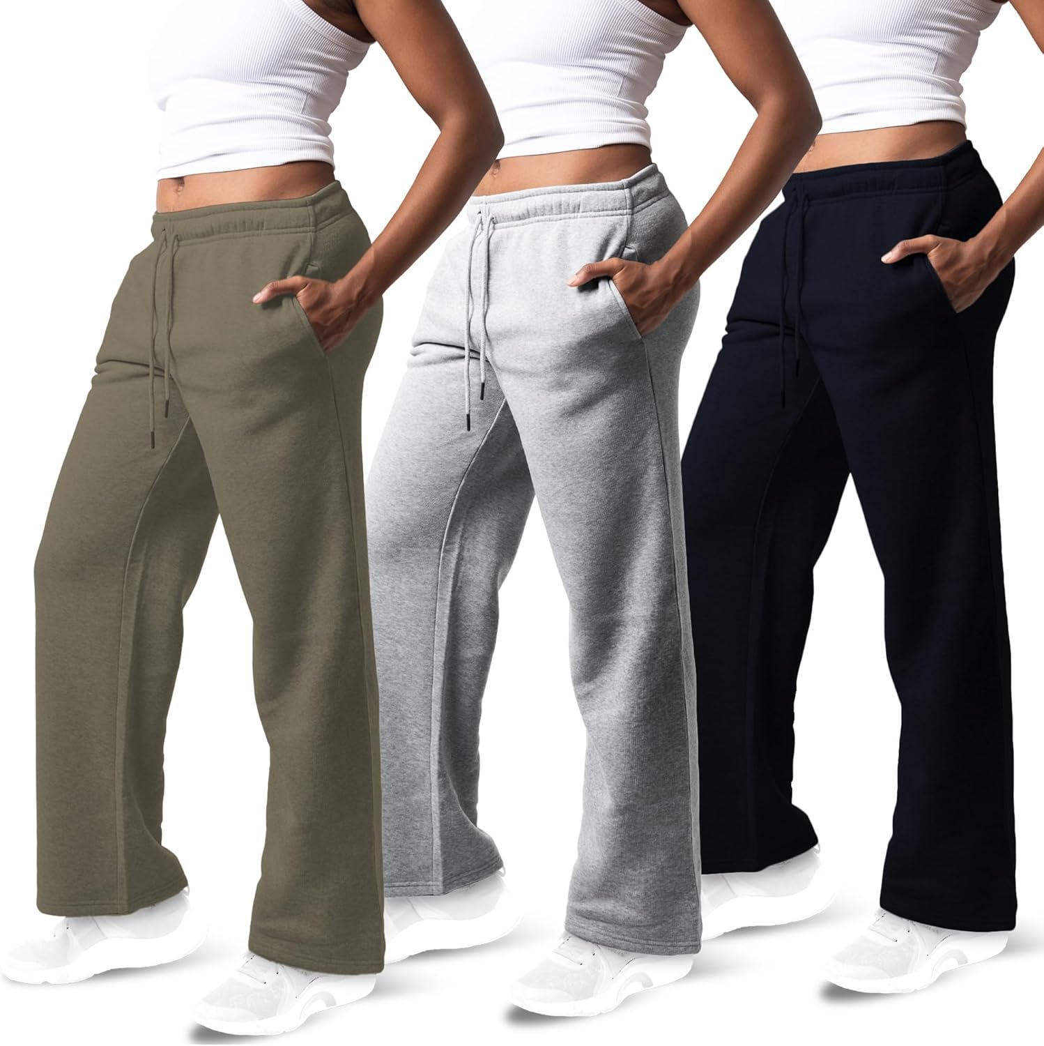 3 Pack Sweatpants for Women - Cozy Wide Leg Yoga Pants